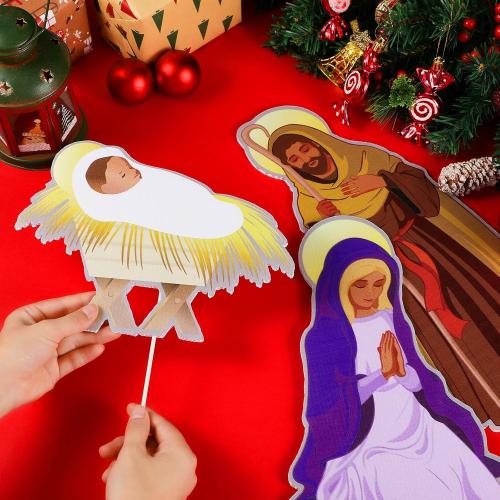 Amyhill 3 Pieces African American Christmas Decorations Black Nativity Set Outdoor Large Nativity Scene Manger Scene Holy Religious Yard Sign Decoration for Holiday Garden Lawn Decor