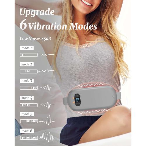 Portable Heating Pad for Cramps, Upgrade Cordless Electric Period Fast Heating Pad for Back Pain Relief Menstrual Belt 6 Heat 6 Massage Modes Gifts for Women Girls Her Girlfriend Grey