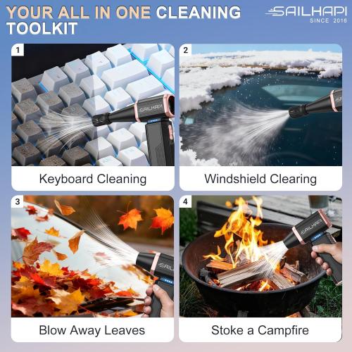 Electric Air Duster, 300000RPM High-Speed Cordless Blower for Barber with Variable Speed & Brushless Motor, Portable Mini Blower for Keyboard, PC, Computer, Replaces Canned Air, Gifts for Men