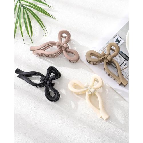 4 PCS Bow Hair Clips Bow Claw Clip for Women Nonslip Large Hair Claw Clips for Thin and Thick Hair Strong Hold Hair Bows (Black White Brown Pink)