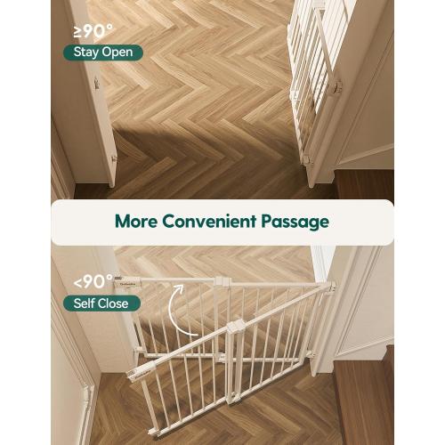 Babelio 29.7-46.5 No Bottom Bar Baby/Dog Gate for Stairs, House and Doorways, Auto Close Safety Pet Gates with Large Walk Thru Door, Hardware Mount, White