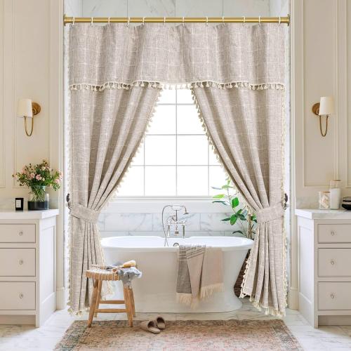 BRIOFOX Shower Curtain Rod Adjustable 18-64 Inch, No Drilling Non Slip Stainless Steel Spring Tension Curtain Rod for Window or Bathroom, Sunset Gold