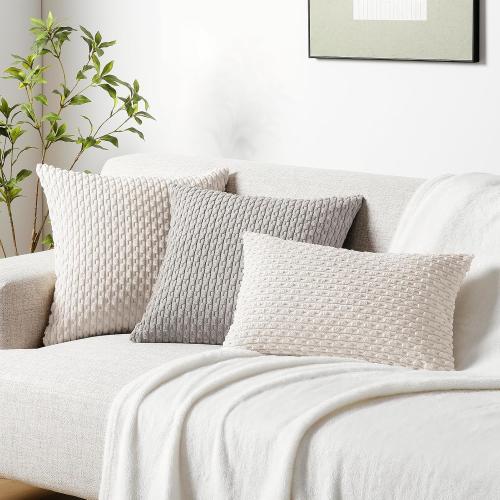 COLOR RED AND GREEN ❗❗Softalker Corduroy Decorative Throw Pillow Covers 16x16, Set of 2, Beige | Soft Boho Striped Pillow Cases, Couch Fluffy Cushion Covers for Farmhouse Home Decor Bed Living Room