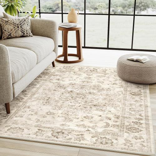 Jinchan .....3x4 Washable Neutral Area Rug Beige Vintage Entryway Office Carpet Non-Slip Soft Low Pile Floral Throw Rug for Entrance Living Room Bathroom Dining Room