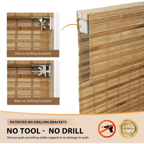 LazBlinds No Tools No Drill Cordless Bamboo Roman Shades, Light Filtering Window Treatment, Roll Up Bamboo Blinds for Windows 36'' W x 64'' H, Dali Native