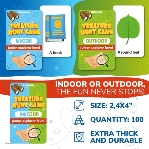 QUOKKA Scavenger Hunt for Kids Ages 4-8 - Treasure Hunting Outdoor Games for Kids 8-12 - 2 Walkie Talkies 2 Bags - 200 Outdoor & Indoor Cards - 3 Bracelets