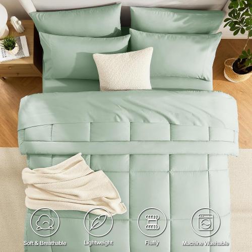 CozyLux King Size Comforter Set Sage Green, Green Comforter King Size, All Season Bedding Sets with Stitch Quilted Comforter