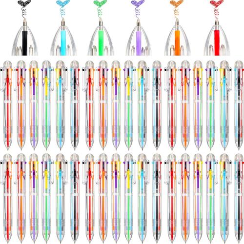 Handepo 60 Pcs 6 in 1 Multicolor Pen Bulk 0.5 mm 6 Colors Retractable Colorful Ink Rainbow Pen for Back to School Students Gifts Birthday Prizes Carnival Reward Party Favors Supplies Office