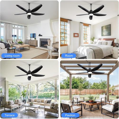 ZYD Outdoor Ceiling Fan with Light, 42 Gazebo Ceiling Fan, Patio Ceiling Fan, Ultra-Quiet DC Motor Black Plug-in Ceiling Fan with Light for PavilionPoolside Porch Pergol