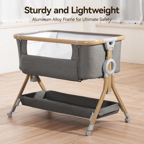 Larex Baby Bassinet Bedside Sleeper for Baby, Baby Crib Bed for Newborn Infant, Bedside Bassinet with Wheels, 5 Adjustable Height, Mosquito Net, Breathable Mattress and Mesh, Storage Basket and Bag