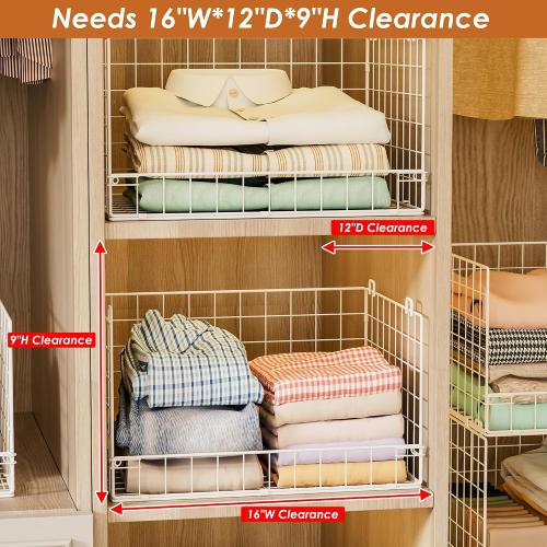 Yociyoga 4-Tier Stackable Closet Organizers and Storage Basket, Foldable Closet Shelf Organizer System, Space-Saving Clothes Storage Drawer Organizer for Wardrobe, White (Patent 30022416)