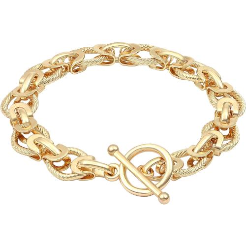 SOFYBJA 18k Gold Plated Personalized Chunky Cuban Oval Link Chain Bracelets for Men Toggle Rope Bracelet Jewelry for Women