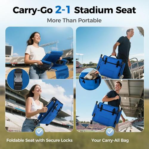 GREEN PARTY Stadium Seat for Bleachers Portable Outdoor Floor Folding Stadium Chair with Armrest, Back Support, Cup Holder, Mesh Bag and Hide Hooks
