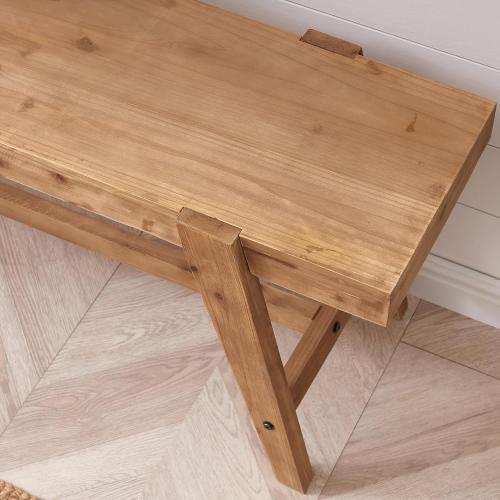Farmhouse Solid Wood Entryway Bench – 43.4 Inches Rustic Long Bench, Dining Bench with Angled Legs, Hand-Finished Natural Grain, for Foyer, Hallway, Bedroom