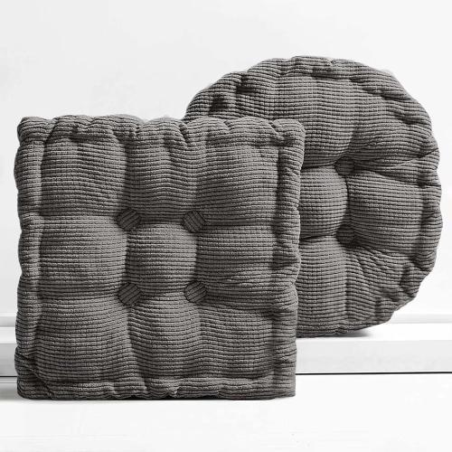 Large Square and Round Floor Pillows for Adults 2 Pack Meditation Floor Pillow Dark Grey Corduroy Floor Seat Pillows Cushion for Living Room Balcony Tatami Yoga,18x18 Inch