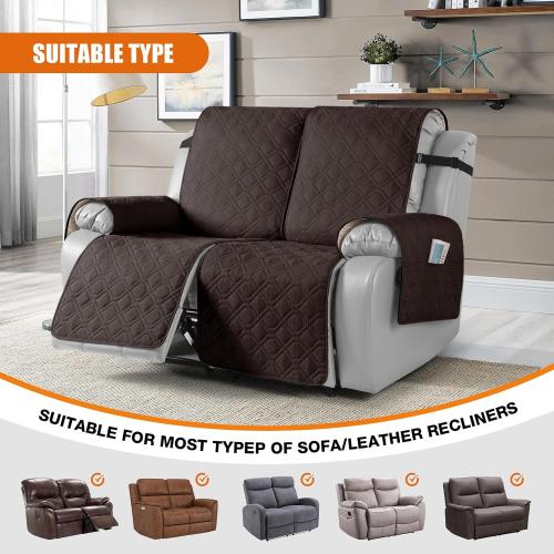 VANSOFY Waterproof Recliner Couch Covers, Sofa Covers 1-Piece Washable Reclining Sofa Cover Non-Slip Furniture Protector with Elastic Straps Pocket for Dogs, Pets(Chocolate,Oversized 2 Seater)
