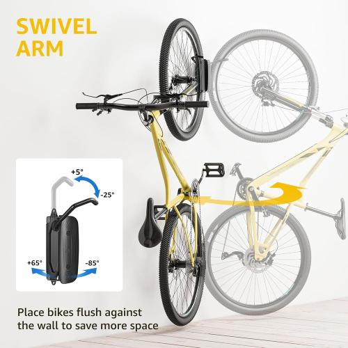monTEK Swivel Bike Wall Mount, Bike Hangers for Garage, Space-Saving Vertical Bike Rack, Sturdy Bike Storage Rack Holds Up to 66lbs, Easy to Install, 4 Pack