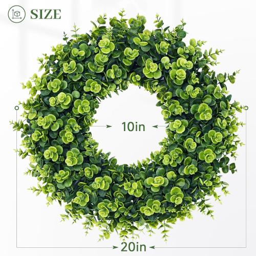 20Inch Boxwood Wreaths, Spring Summer Wreath for Front Door Perfect for Winter All Season Year Round Decor, Faux Boxwood Wreaths Ideal for Front Door Indoor Outdoor Windows Farmhouse