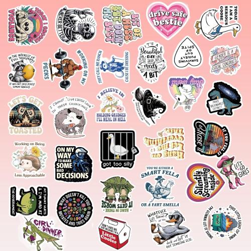 200 Pcs Holographic Funny Meme Stickers for Adults, Waterproof Vinyl Sarcastic Animal Decals with Raccoon, Frog, Possum & Skeleton Humor for Water Bottles, Laptop, Skateboard & Journal