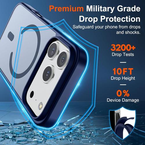 SUPFINE Magnetic for iPhone 17 Pro Max Case (Compatible with MagSafe)(Military Grade Drop Protection) Translucent Matte Shockproof with Anti-Fingerprint Phone Cover 2025,Navy Blue