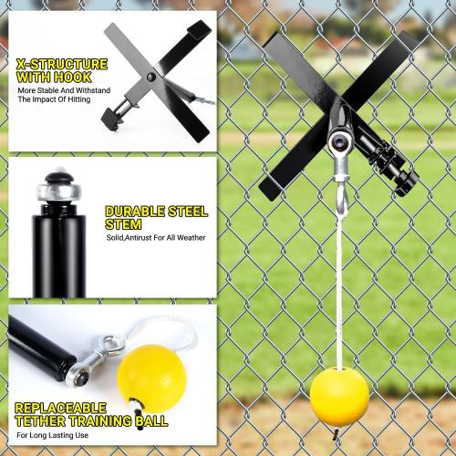 Portable Baseball Swing Trainer with The Tethered Ball,Premium Hitting/Batting Trainer System for Baseball and Softball,Easy Setup On Fence Hitting Trainer,Swing Trainer with Auto Reset