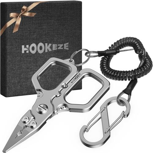 HOOK-EZE Titanium Fishing Pliers, 4.1 Saltwater Resistant Fishing Scissors,Tungsten Cutters, Knot Tying Tool with Lanyard, Split Ring Hook Remover, Gifts for Men