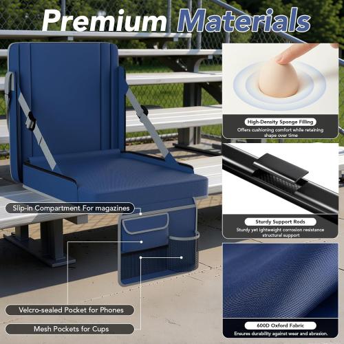 Stadium Seats with Back Support 2PACKS Adjustable Bleacher Chairs with Back and Cushion Bleacher Seat with Cup Holder, Carry Handle & Shoulder Strap for Outdoor Sports Events, Picnics, Beaches