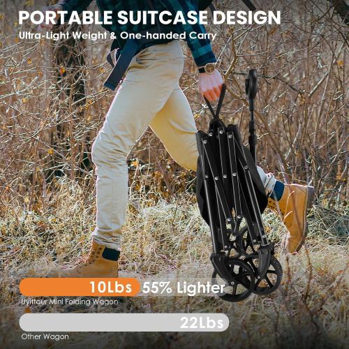 Color Black Collapsible Wagon Cart Foldable with 220lbs Weight Capacity, Lightweight Portable Folding Utility Grocery Shopping Cart with Wheels for Camping Sports Beach and Shopping