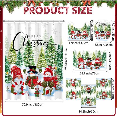 Tiamon 7 Pcs Winter Snowman Shower Curtain Set Merry Christmas Bathroom Sets with 71x72in Snowman Shower Curtain Gnome Non-slip Bath Rug Toilet Mat Toilet Lid Cover 3 Towels for Holiday Bathroom Decor