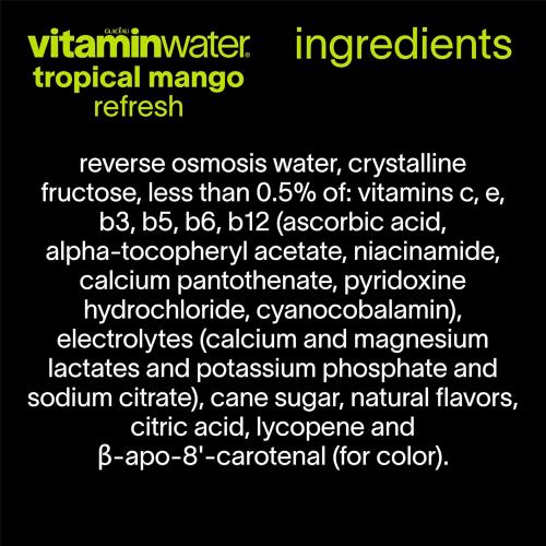 vitaminwater Refresh Tropical Mango Nutrient Enhanced Flavored Water Beverage, 20 fl oz Bottles, 12 Pack