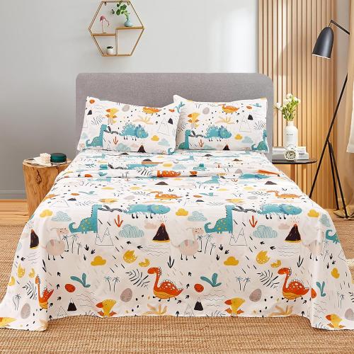 JSD Kids Dinosaur Sheet Set Twin Size, 3 Piece Soft Printed Microfiber Bed Sheets for Boys Girls Deep Pocket