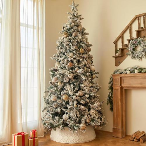 Christmas Tree Collar, Knit White Rustic Farmhouse Christmas Tree Skirt,Adjusted Christmas Tree Base Cover for Artificial Trees for 6ft 6.5 ft 7ft 7.5ft Tree