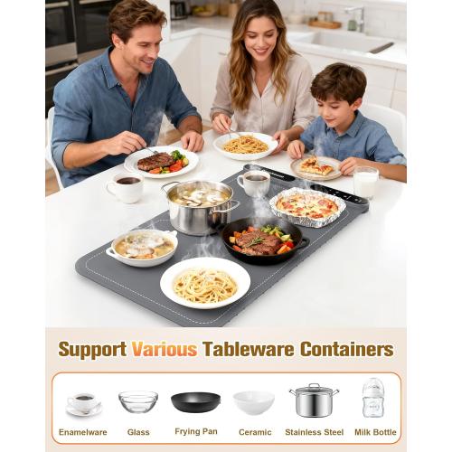 Food Warming Mat, 5s Fast Heating,Electric Warming Tray with 7 Temp 8 Timer Settings,Rollable & Portable Food Warmer for Parties,Buffet,Home and Travel Use