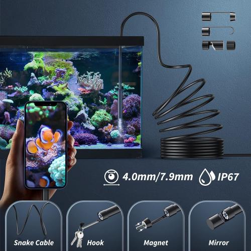 Endoscope Camera with Light,1920P HD Borescope Tools with 8 Adjustable LED Lights, Endoscope with Semi-Rigid Snake Camera, Inspection Borescope for iOS and Android-16.4ft Single Lens