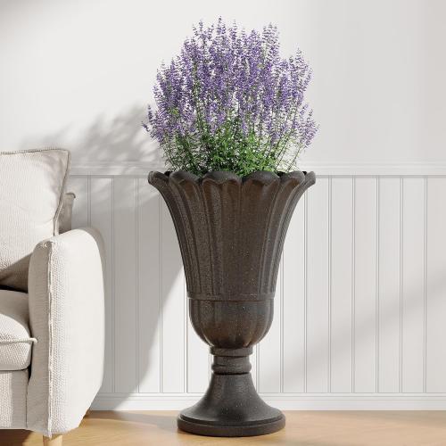 ‼️may be missing or broken pieces and this product has scratches and mild stains ‼️23 Tall Planters for Outdoor Plants Set of 2, Planter with Drainage Holes and Petal Design, Large Outdoor Planters for Porch, Garden, Indoor, Black