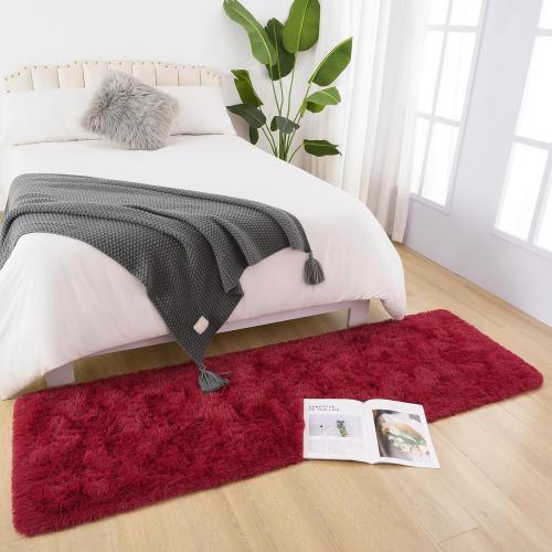 Wine Red Runner Rug 2x6 Fluffy Rug Runner for Bedroom Living Room | Washable, Non Slip, Soft Throw Carpet for College Dorm Plush Rugs for Kids