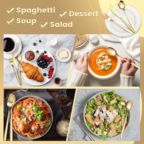 240 Pcs Gold Silverware Set for 80 - Stainless Steel Flatware Cutlery Set Include Forks, Knives & Spoons for Wedding Parties, Kitchen, Restaurant - Dishwasher Safe