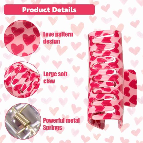 AEGYPIUS Red Claw Clip, 3.14 x 1.65 Inches Red Heart Valentines Hair Clips Hair Claw Heart Hair Clip Hearts Valentines Day Hair Clips Hair Accessories for Women