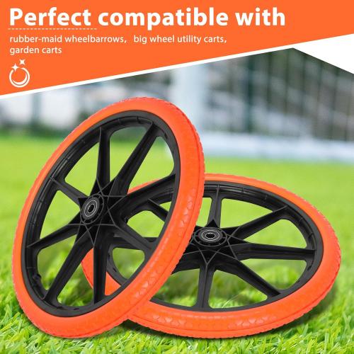 Black and Orange Upgraded 20x1.95 Flat Free Tires Compatible with rubber-maid Wheelbarrow Wheels, 20 Flat Free Tires with 3/4 Bearing Replacement for rubber-maid Cart Wheels/Big Wheel Utility Carts(3/4 Bearing)