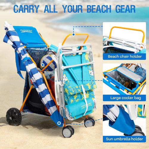Heavy-Duty Beach Cart with 100 lbs Capacity - Foldable Beach Wagon with Removable 20L Cooler Bag, Sand Chair Holder, Umbrella Stand & Large Mesh Basket for Beach, Camping, Picnic