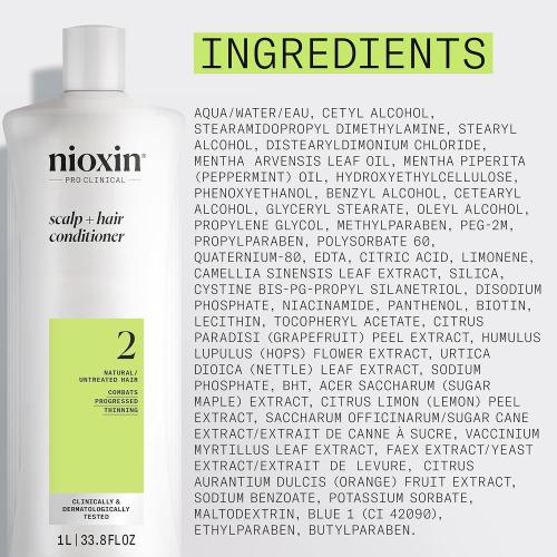 Nioxin System 2 Scalp   Hair Thickening Conditioner for Natural Hair with Progressed Thinning | Boost Hair Density with Niacinamide & Biotin | Refreshed Scalp with Healthy Shine