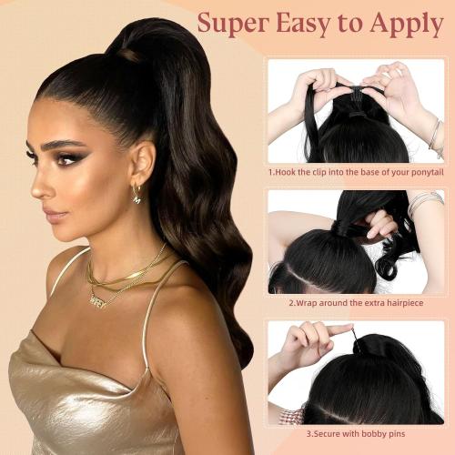 FELENDY 18 Ponytail Extension Curly Wavy Clip in Hairpiece Wrap Around Long Pony Tails Hair Extensions Synthetic for Women Ash Blonde Mix Light Brown