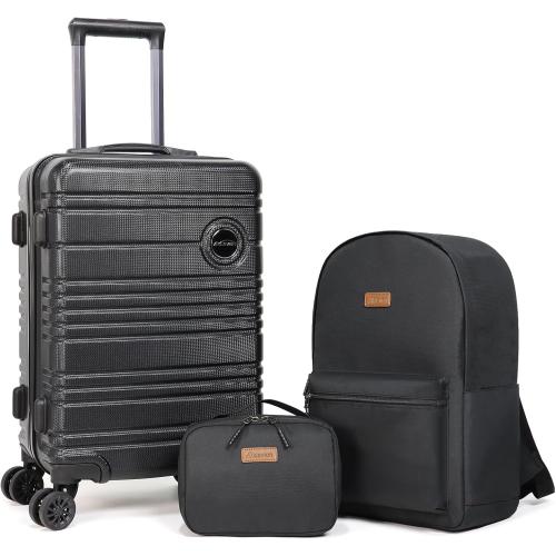 ABS PC Carry on Luggage set with backpack 3 Pcs suitcace with Spinner wheels TSA Lock 20-In hardshell Lightweight Luggage set(Black)