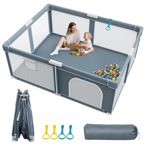 Foldable Baby Playpen - 71×59 Collapsible Play Pen for Babies and Toddlers - Indoor Outdoor Foldable Play Yard with 4 Handles - Folding Baby Playpen with Bag Portable Travel Play Yard