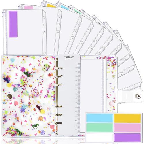 A6 Binder Cover, 12 Clear Envelopes, Budget Binder, Cash Envelopes for Budgeting, Budget Planner Organizer with Cash Envelopes, Ideal for Tracking, Organizing Finances with Ease
