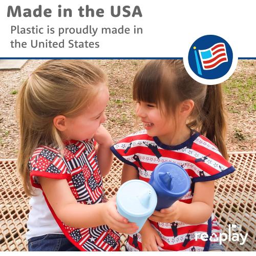 Re-Play Spill-Proof Sippy Cups for Toddlers - Kids Reusable 10 Oz Set of 4, Dishwasher & Microwave Safe, Made in USA, True Blue