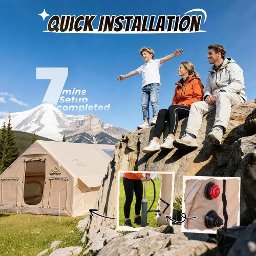 Inflatable Tent with Skylight, Quick Setup Blow Up Tents with Pump, Hot Tent with Stove Jack, Waterproof Oxford Inflatable House for Camping, Air Glamping Tents for Camping Adult