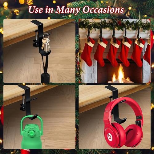 2 in 1 Garland Hangers and Fireplace Stocking Holders，Mantel Hanger for Garland Hooks for Christmas Adjustable No Drill Mantle Hooks Stocking Hanger for Fireplace Christmas Holiday Home Decoration