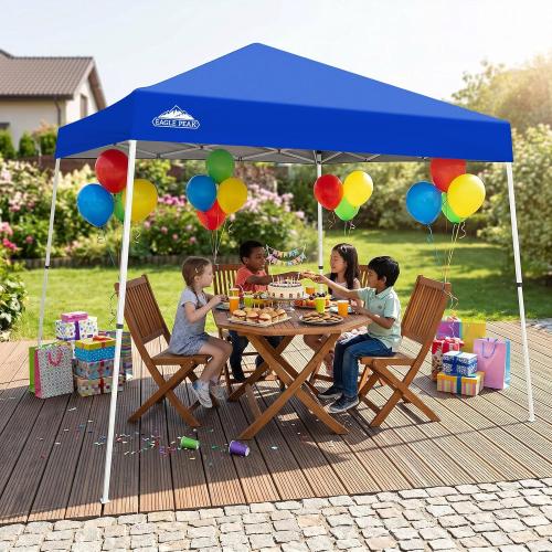 EAGLE PEAK 10x10 Slant Leg Pop Up Canopy Tent, Blue | PeakPush™ Center Lock, Easy 1 Person Setup Pop Up Tent, Portable Sports & Camping Shelter, 10x10 Base 8x8 Top, Carry Bag