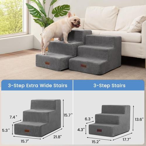 Dog Stairs for Small Dogs, 3-Step Non-Slip Pet Stairs for Couch Sofa and Chair, Dog Bed Stairs for Puppy, Older Cat,Grey,13.6 H